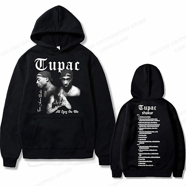 Tupac 2pac Huvtröja Män Kvinnor Mode Hoodies Barn Hip Hop Hoodies Kvinnor Tröjor Pojke Rockar Tröjor Shakur Träningsoveraller Punk S S 2DF504994-black (1)