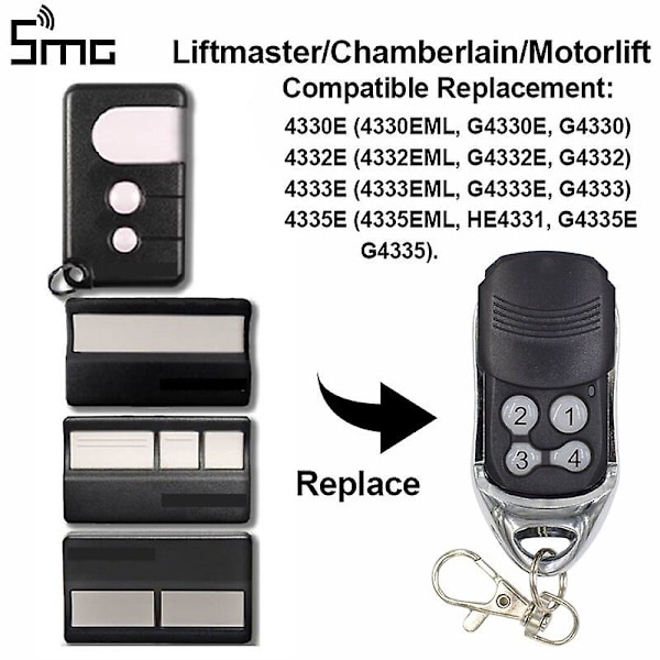 Chamberlain Liftmaster Garagedörrs fjärrkontroll Motor Lift 1a5639-7 D-66793 94335e 4335e 4330e 4333e 4332e Ersättning 433 Mhz(94335e etc)