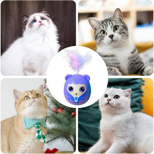 Kissalelu höyhenillä, kissan aktivointilelu, Interaktiivinen hauska kissanpentupallohöyhen, Creative Pet Supplies Teaser Toy sisä- ja ulkokäyttöön Purple