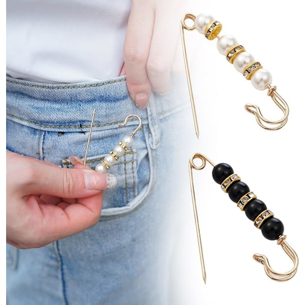 2 stk. Vintage Belte Pins Perle Brosjer Klær Skjerf Veske Dame Pins (Hvit Perle, Svart Perle)
