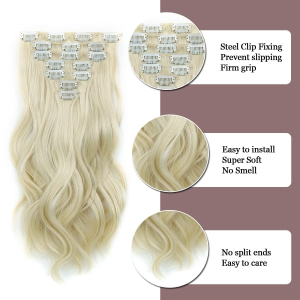 TG Clip-in Hårextensions, 16 tommer 7 stk Blond Hårextension