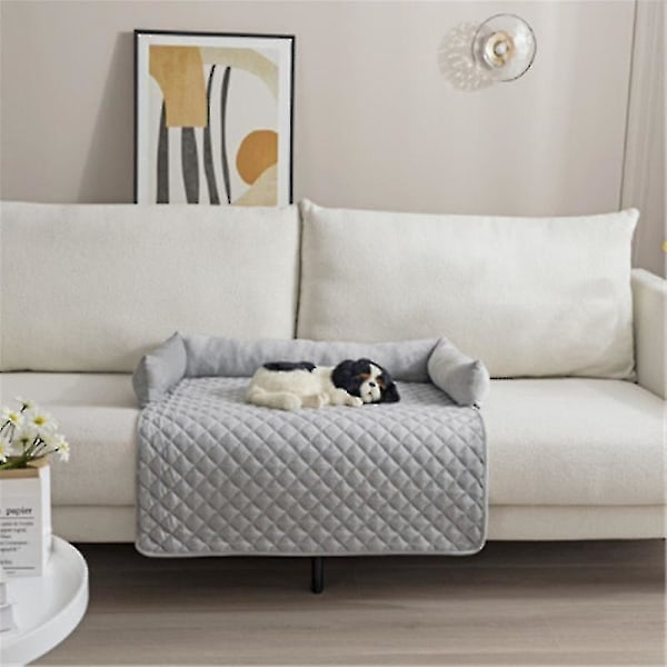 Fløyel Medium Kjæledyr Sofa Seng, Sklisikker, Vanntett, Med 3-Siders Puter, Sofatrekk