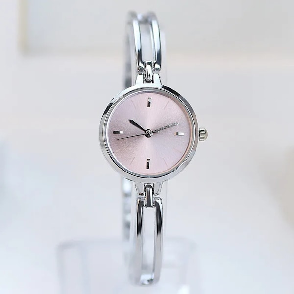 Elegant 25mm Kvarts Klocka för Kvinnor, Lyxigt Silverarmband, Roséguld Damklocka (Silver Lila) silver-purple