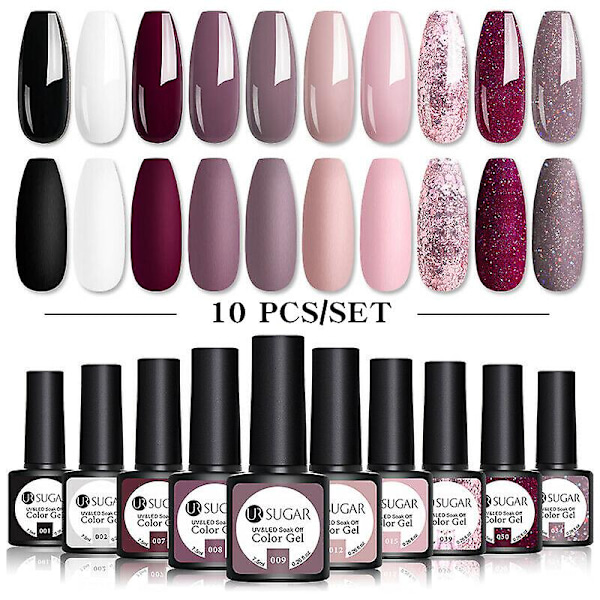 10 st/set Gellack Set Neon Röd Glitter Semipermanent Gellack Avtagbar UV LED Naglar Allt För Manikyr 10 st-a6