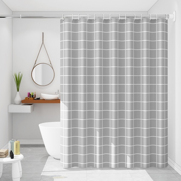 Vedenpitävä suihkuverho harmaa ruudullinen yksittäinen verho ilman tankoa leveys 120*korkeus 180 (ripustusrenkaalla) Harmaa ruudullinen Gray plaid withoutrod120*180