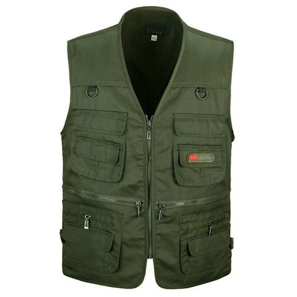 Herre Outdoor Fiskevest Jagt Vandring Udendørs Vest Lomme Grøn- Perfekt grøn green 2XL