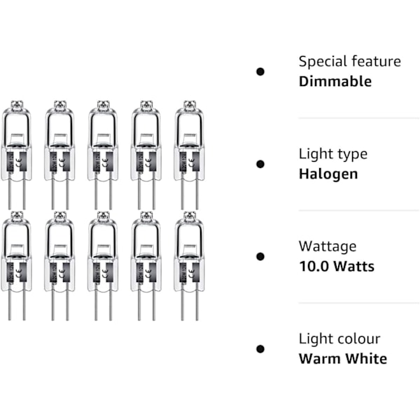 G4 halogenpærer 10W 12V - Varm hvid - 10 stk. 10W 10W 10 pcs