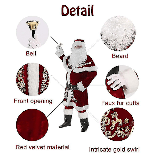 Herre Santa Kostume Sæt Jule Deluxe Voksen Dragt XL