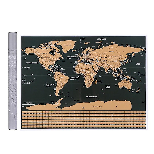 Scratch World Map Sort baggrund og kobberfolieomslag med nationalflag - L/med Cyli