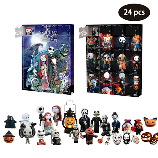 Julklappshitt 2023 Halloween Adventskalender med 24 Smycken Nedräkning Blind Box Leksaker-sfsssc Halloween 24 3D Dolls Model C