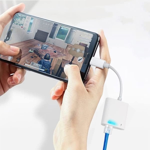USB-C - RJ45 Ethernet -sovitinkaapeli PD Type-C/Lighting -liitännällä