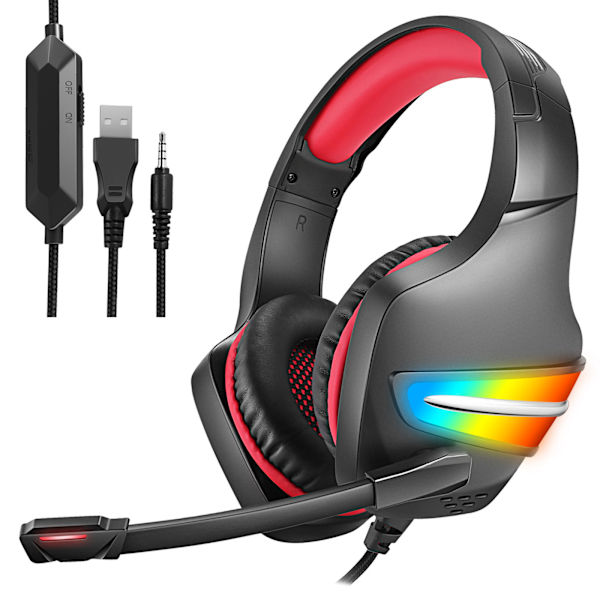 Peliheadset Mikrofoni Surround-ääni RGB USB -kuulokkeet PS/Xbox ONE/PC:lle Punainen red