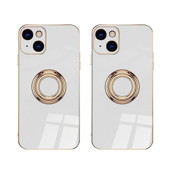 Iphone 14 Plus -näytönsuojakalvolla, pinnoitettu sisäänrakennetulla 360 asteen kiertävällä magneettirenkaalla, jalustan pidike, 2 kpl white