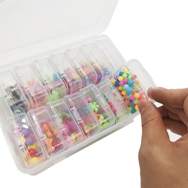 GDRHVFD | 14 små opbevaringsbokse med låg, transparent plastikboks og 1 stor rektangulær plastikopbevaringsboks til perler, smykker, småting