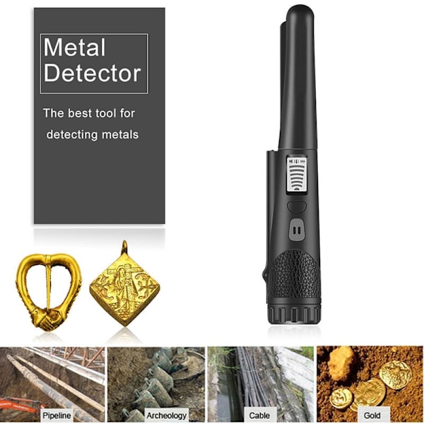 Metaldetektor - Bærbar vandtæt 360° scanning med LED-lys, lyd- og vibrationsalarm til hundeguldmønter, relikvier, smykker (1 sæt grøn)