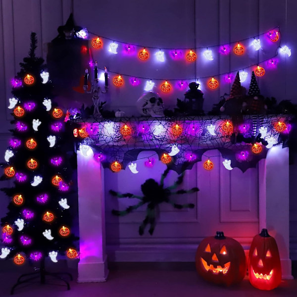 [Ajastimen ja 3 pakkauksen] Halloween-valot Yhteensä 30 jalkaa 90 LED Halloween-koristeet Sisätiloihin 3-in-1 Oranssit Paristokäyttöiset Kotiin Ulkotiloihin, 10 jalkaa 30 LED kussakin