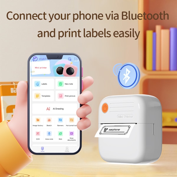 Bærbar Mini Printer Termisk Blækfri Lomme Student Mini Fejl Etiketprinter white
