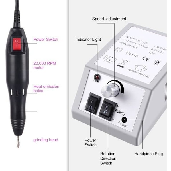 Elektrisk neglefil, elektrisk manikyr neglmaskin Elektrisk manikyr og pedikyr neglsliper med 6 slipetips for salong + slipering