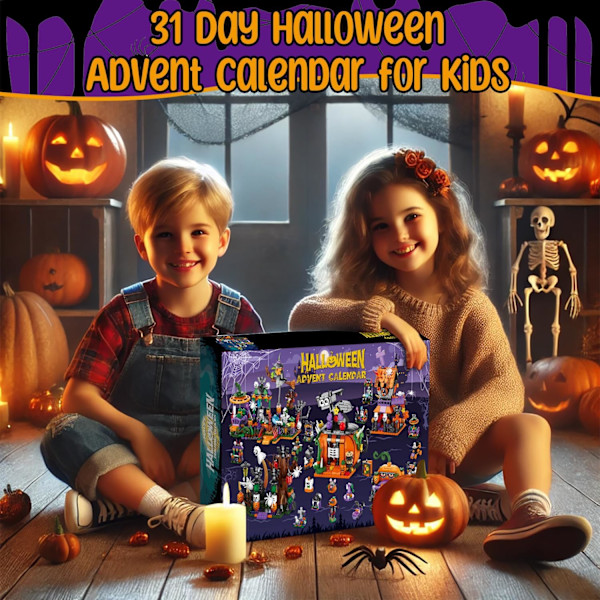 31-Dages Halloween Adventskalender 2024 | Spøgelsesagtigt Spøgelseshus, Spøgelser, Flagermus & Græskar Byggeklodser | Sjove Nedtællings Halloween Legetøjsgaver til Børn