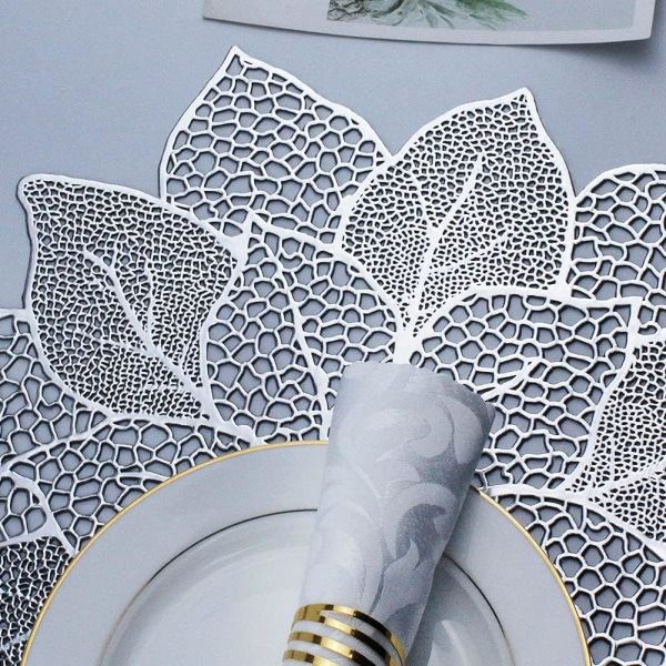 Pyöreät ruokapöydän tabletit, 6 kpl, puristettua vinyyliä, metallinhohtoiset tabletit, ontto hibiskuskukka-tabletit illalliselle