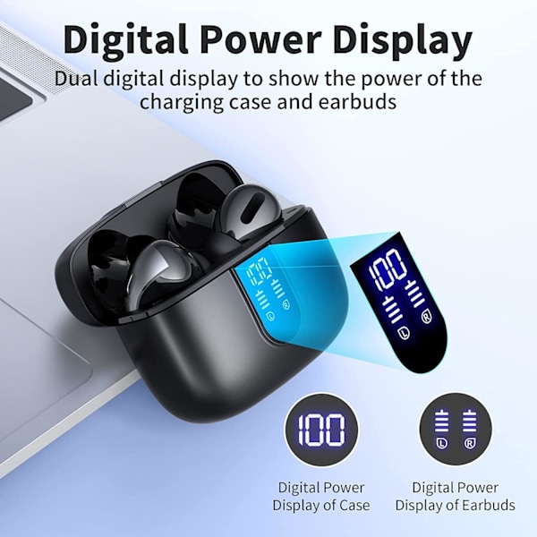 Bluetooth-kuulokkeet 60 tunnin toistoajalla, True Wireless -nappikuulokkeet LED-virtanäytöllä, kuulokkeet langattomalla kotelolla, IPX5-vesitiiviit in-ear-nappikuulokkeet Mi-liitännällä