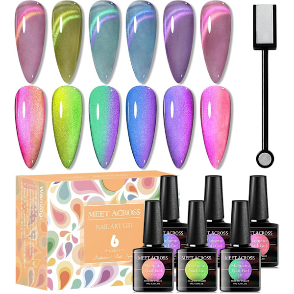 Cat Eye Gel Polish Sett med UV LED Lampe Stjernehimmel Effekt Magisk Gel Polish Kit 6 Farger