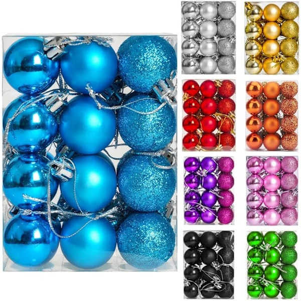 24 shatterproof glossy and polished shiny Christmas tree balls