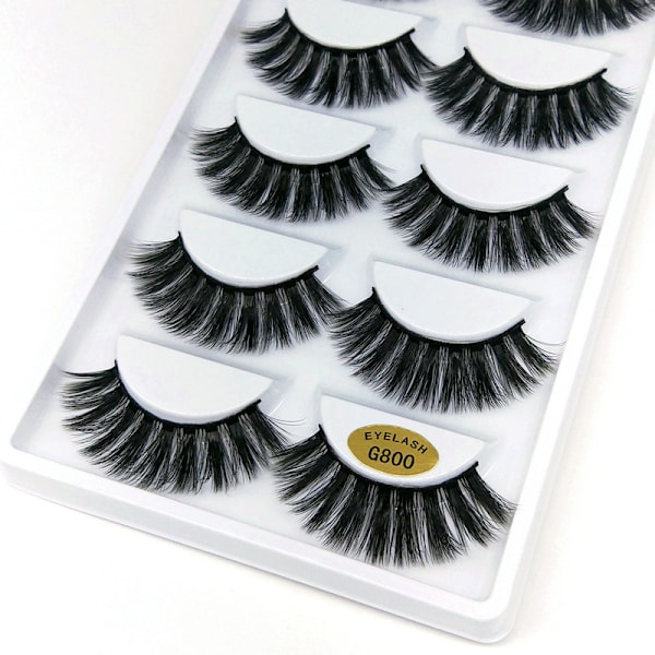 5 Par Lösögonfransar - 3D Faux Mink - G800 Svart