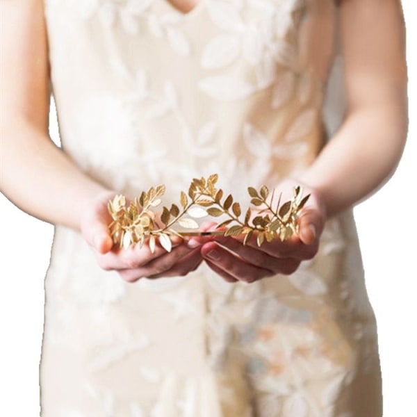 Vintage Barokki Häät Oliivipuun Oksa Kruunu ja Tiara Morsian Prinsessa Kuningatar Kruunu (Kulta 1kpl)