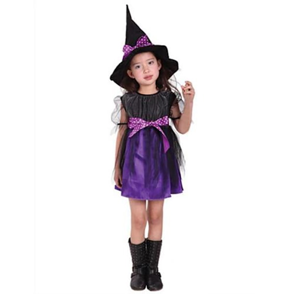 Jentekostyme for Halloween - Hexe-kjole med hatt, lilla purple 150cm