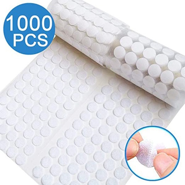 1000 st självhäftande kardborreband för barn, rund form, för tidig utbildning, nylon, vit, 10 mm