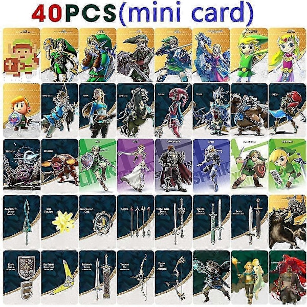 Treingi 2024 Uudet 40 Zelda Amiibo -korttia käytettynä The Legend of Zelda: Tears of the Kingdom -peliin ja The Legend of Zelda Mini -kortit, minikortti Mini Card 40pcs