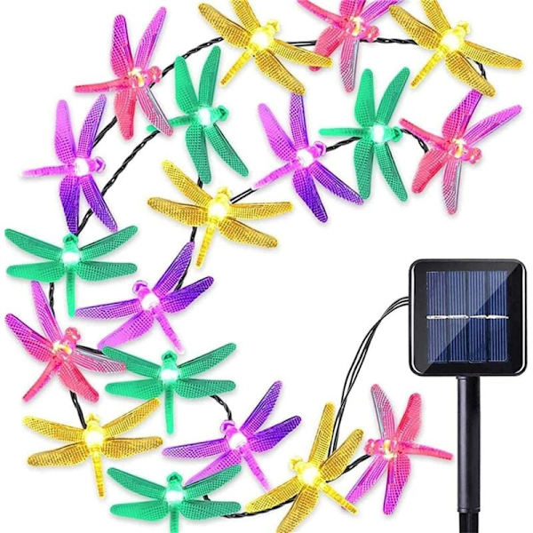 Solar Dragonfly Ljusslinga, 6m 30 LED Vattentät med 8 Belysningslägen för Trädgård, Gård, Gräsmatta, Juldekoration (Multifärgad)