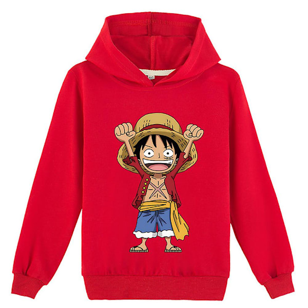 7-14 år barn tenåringer gutter jenter One Piece Monkey D.luffy trykt casual sweatshirt hettegensere hettegenser topper gaver rød Ed 13-14 Years