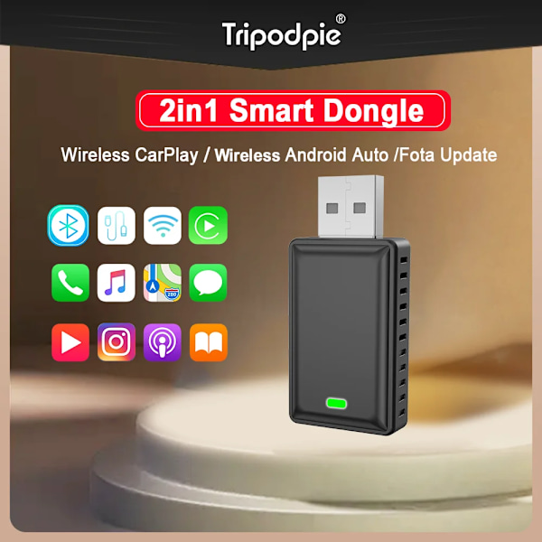 Tripodpie 2-in-1 Langaton Carplay-sovitin Android Auto Smart USB-tikku Plug and Play Havalille, Kialle, Volvolle, Audille, MG:lle, VW:lle, Hyundaiille ja Jeepille
