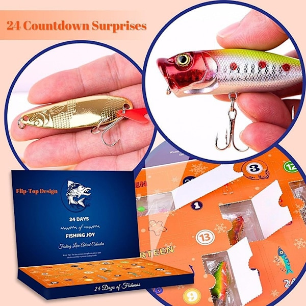 Jul 2024 Fiske Adventskalender - Fiskebeten Set, Fiskeutrustning för Vuxna Män Pojkar, Fisketillbehör (24 st)