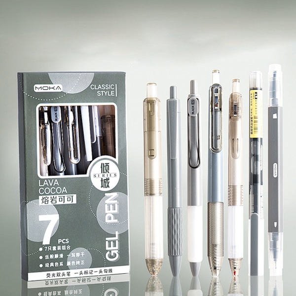 7 stk. Sort Gel Pen til Studerende 0,5 mm Udtrækkelig Gel Pen Multifunktionel Glat Skrivepen Tilbage Til Skole Gave C