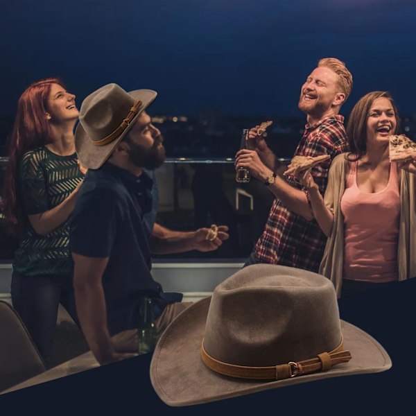 Brun cowboyhatt, cowboyhatt med bred brem, westernhatt, brun cowboyhatt med beltespenne, semsket cowgirlhatt for menn og kvinner, utkledningsfest