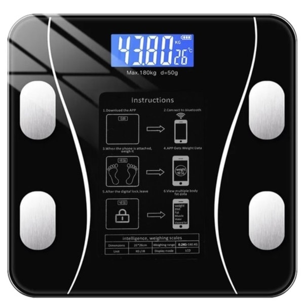 Smart Badevægt med Kropsanalyse Sort【DH】 Black Black