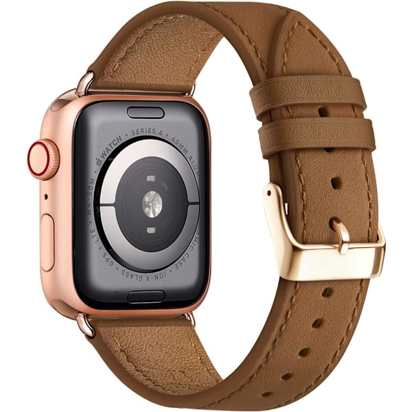 Apple Watch Læderrem, Ægte Læder Udskiftningsrem til Apple Watch Serie 9 8 7 6 5 4 3 2 1 & iWatch SE, Ultra (38mm 40mm 41mm, Brun) Brown