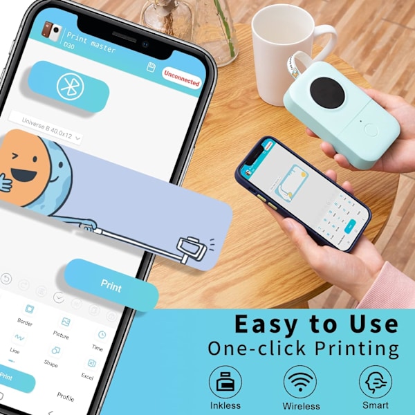 Bærbar Bluetooth Mini Etiketprinter Smartphone Håndholdt Termisk Sticker Lille Etiketmaskine Flere Skabeloner Blækfri Velegnet til Hjem Kontor