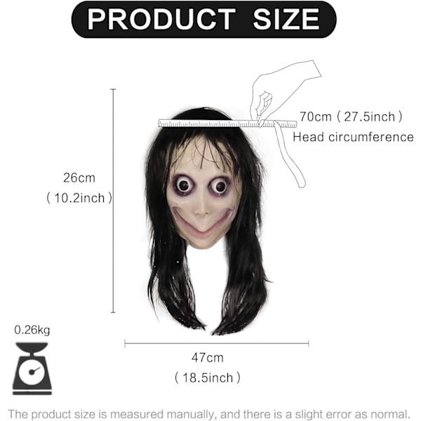 Molezu Momo Maske Skræmmende Maske, Uhæggelig Maske Monster Maske, Horror Kostumer Fest Gummi Latex Maske til Halloween Voksen