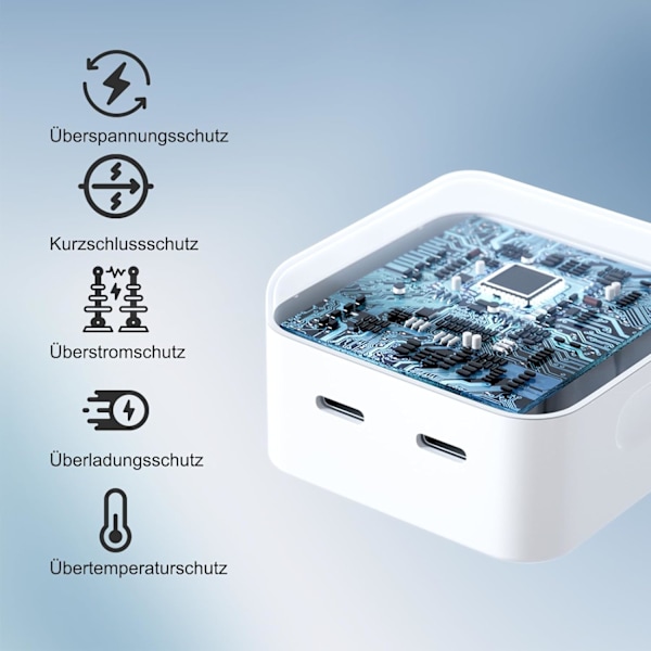 Snabb Laddare - PD 3.0 Laddare, Dubbel Typ C Laddare | Portabel Laddare Väggadapter med 2 USB-Portar, Lämplig för Apple, Samsung, Xiaomi, Huawei