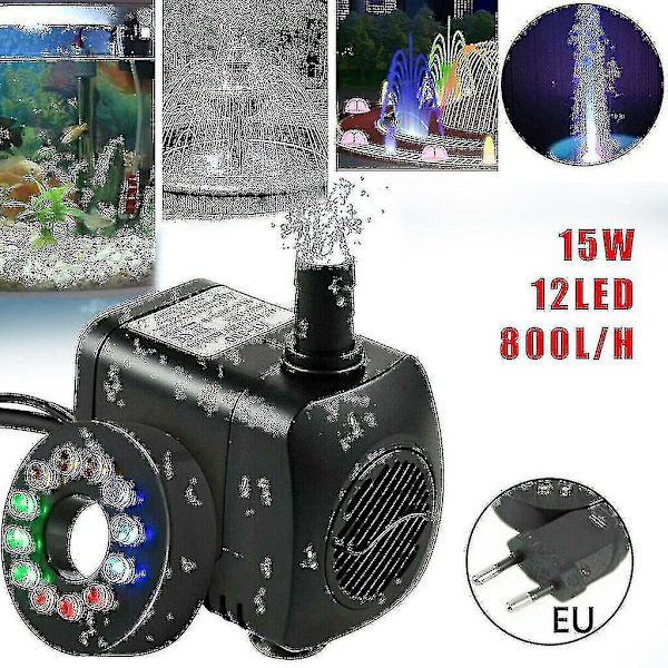 15w 800l/t fontænepumpe havedamspumpe vandfunktion pumpe havepumpe pumpe fontæne med 12 LED
