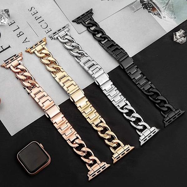 38/40/41/mm 42/44/45mm Naisten Kulta Klassinen Ketju Älykello Ranneke Yhteensopiva Apple Watch Series Band 9/8/7/SE/6/5 Tyylikäs Vaihtohihna HOPEA SILVER 38/40/41MM