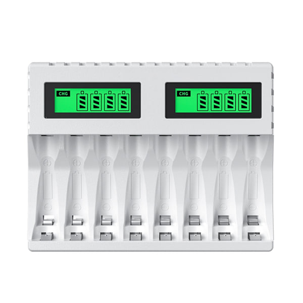Batterilader med LCD-skærm til AA/AAA NiCd NiMh genopladelige batterier - Intelligent 8-slots lader