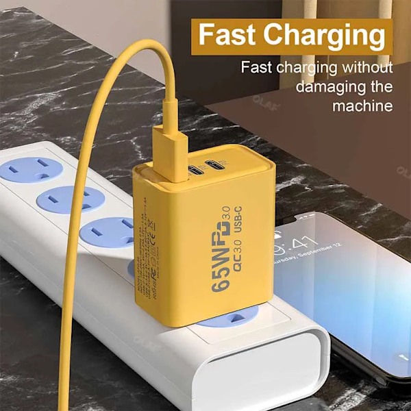 PD 65W USB C Lader Hurtiglading Quick Charge 3.0 Type C Lader Adapter