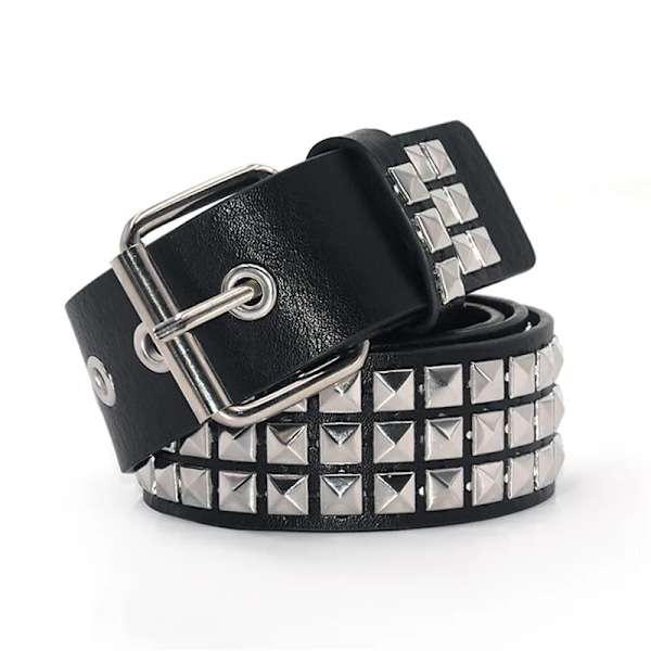 GAOKE Pyramid Rivet Waist Men & Women Studded Leather Belt Punk Rock Hardware med Pin Buckle Waist Black Jeans 02Black 02Black 110 cm