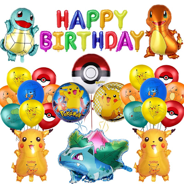 Po.Ke.Mon Balloner Aldersgruppe Folieballoner Latexballoner Børnefest Dekoration Pikachu Birthday Set 03