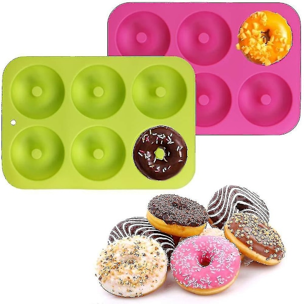 Silikone Donut Form, 6 Huller Non-Stick Silikone Donut Form Til Donuts, Bagels - Sæt med 4